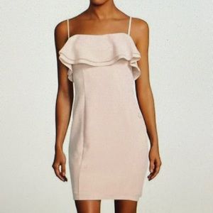 Karl Lagerfeld Paris blush pink ruffle spaghetti straps bodycon dress, size 2
